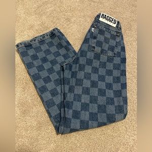 Ragged Priest light blue checkered straight leg high rise jeans